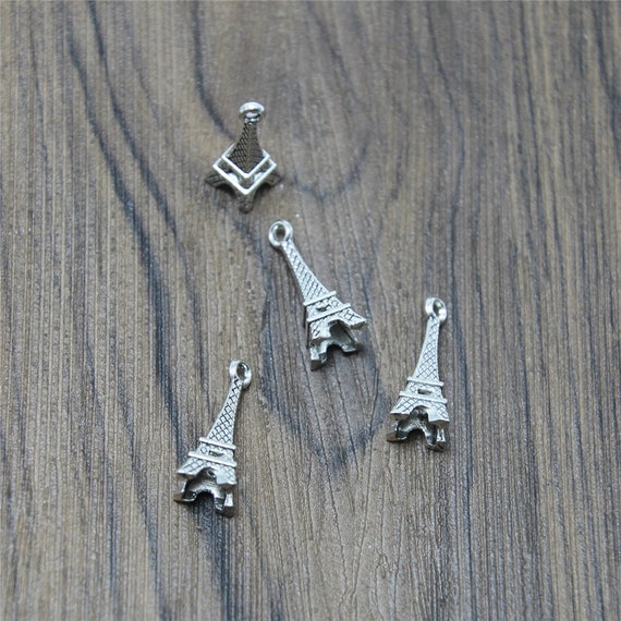 25 Antique Silver Eiffel Tower Charms: Zinc Alloy Pendants (23x8mm)