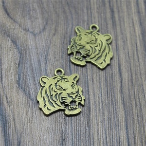 7pcs Tiger Charms Antique bronze Tone Tiger Head pendants charm 27x24mm