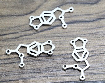 15 MDMA Molecule Charms, Silver Tone Pendants (17x31mm)