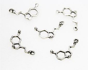 20 Serotonin Charms: Silver Tone Chemical Pendant (20x15mm)
