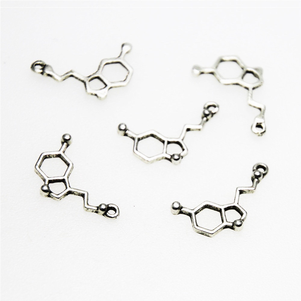 2 Ciondoli Serotonina In Argento Platinato - Vintage Parts, Forma Ormone, Gioielli Fai Da Te Per Collane O Bracciali