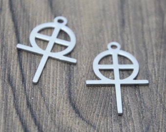 Stainless Steel Celtic Cross Charm: Gnostic Coptic Amulet (27x18mm)