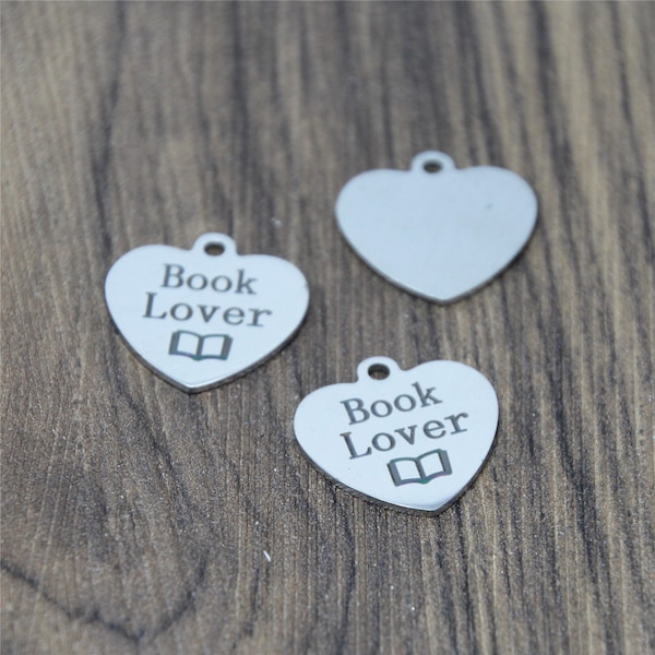 10pcs book lover heart charm silver tone message charm pendant 20mm