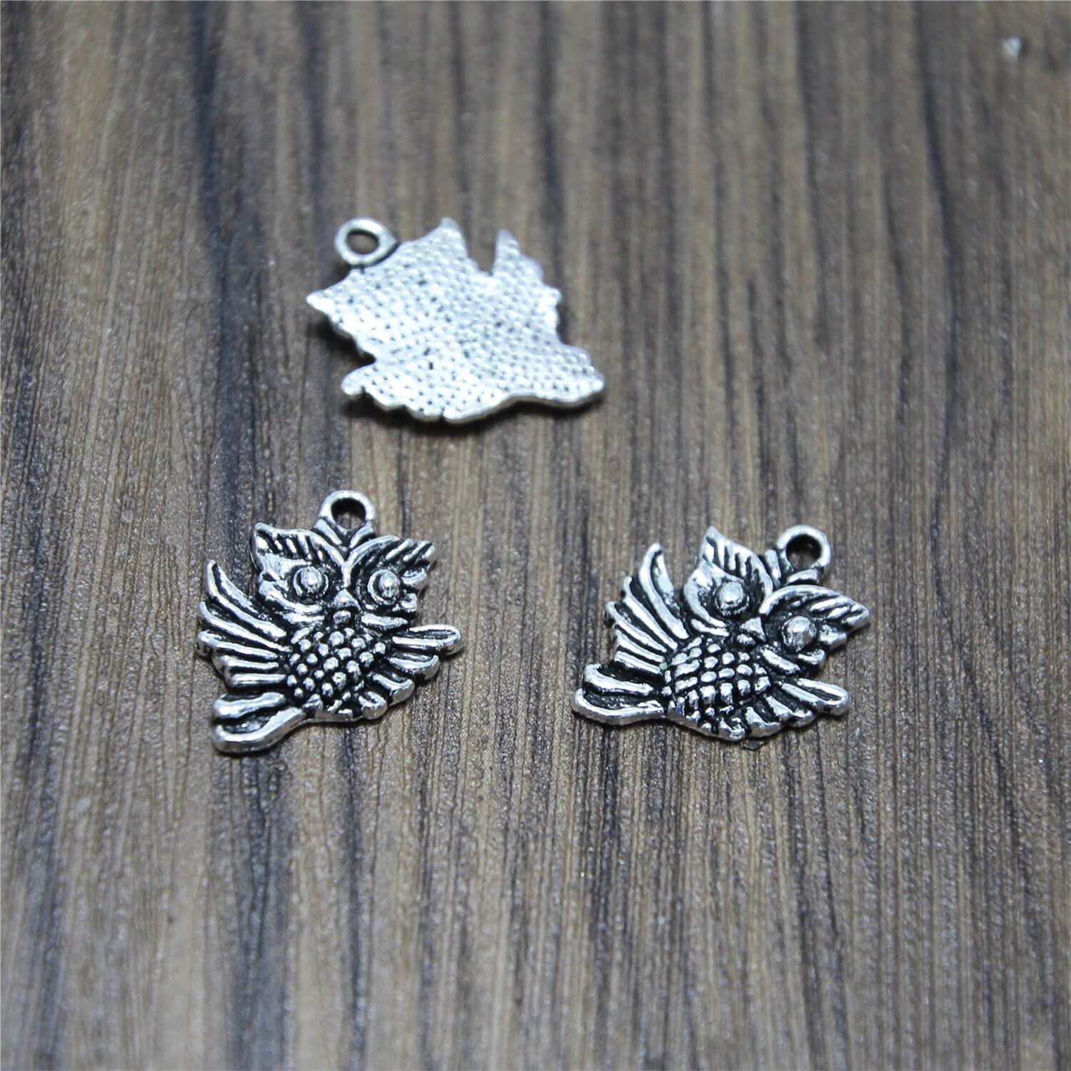 15pcs Mini Owl Charms  silver tone Bird Beads and Charms Pendants 17x20mm
