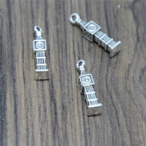 12pcs Big Ben Charm Silver tone Big Ben Charm pendants 25x5mm