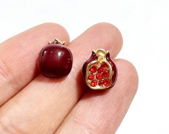 2pcs Enamel Pomegranate Charm, Gold Tone Fruit Pendant, DIY Jewelry Making Supply 10x12mm