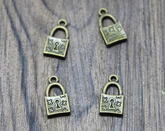 15pcs Lock Charms Bronze tone Lock Charm Pendants 18x10mm