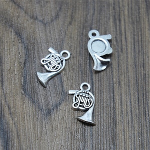40 Antique Silver French Horn Charms: Zinc Alloy Pendants