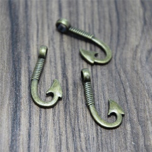 15pcs Fish Hook Charms bronze tone Steampunk Fish Hook Charm Pendants 13x31mm