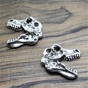 2pcs  T Rex Charm Silver tone T Rex Skull Dinosaur Pendants Charms 33x29x12mm