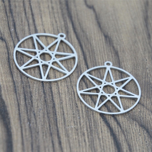 5pcs/lot Great Heptagram Symbol charm Elven Star Logo Septegram Emblem Fairy Star Amulet Stainless steel pendant 28mm