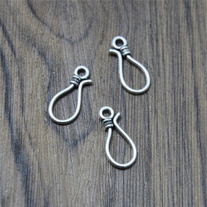 30 Antique Silver Fish Hook Charms: Zinc Alloy Pendants (24x11mm)
