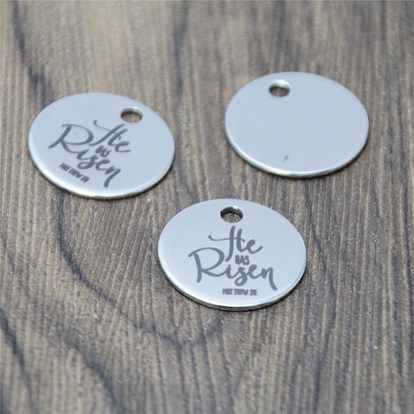 10pcs/lot Easter charm He is risen Matthew 28 Stainless steel message Charm pendant 20mm