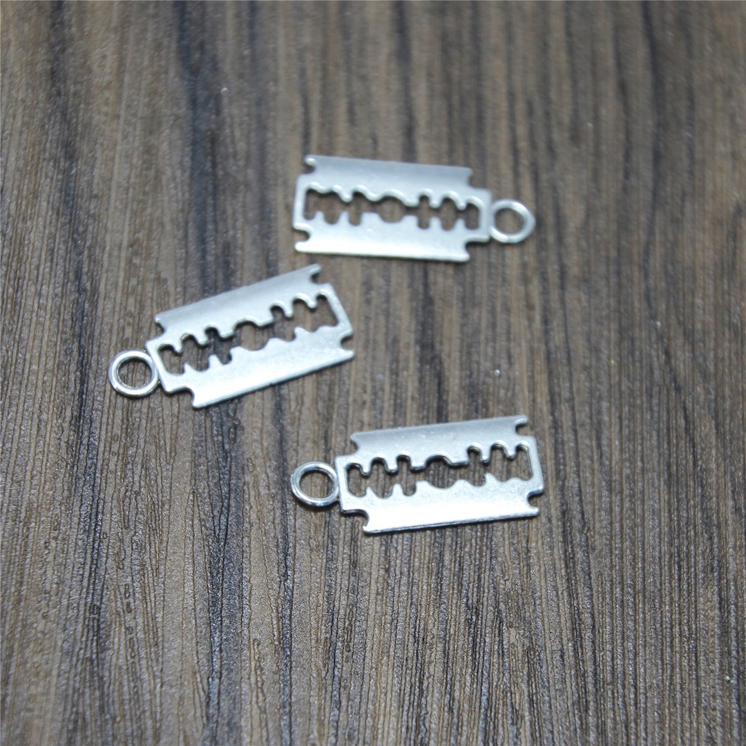 25pcs Razor Blade Charms Silver Tone Razor Blade Charms Pendants DIY