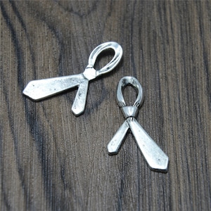 12 Antique Silver Tone Tie Charms: Zinc Alloy Pendants (39x10mm)