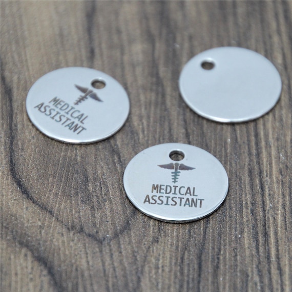 10pcs/lot Medical Assistant charm caduceus Inspirational Stainless steel disc message Charm pendant 20mm