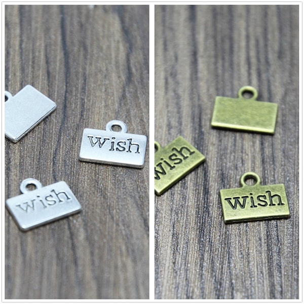 30pcs  Wish charms silver Wish Pendants or Charm handmade accessories 13x10mm