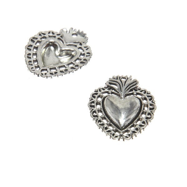 10Pieces/Lot Sacred Heart Milagro Charm Handcrafted Silver Pendant Perfect for DIY Jewelry Making 26x20mm