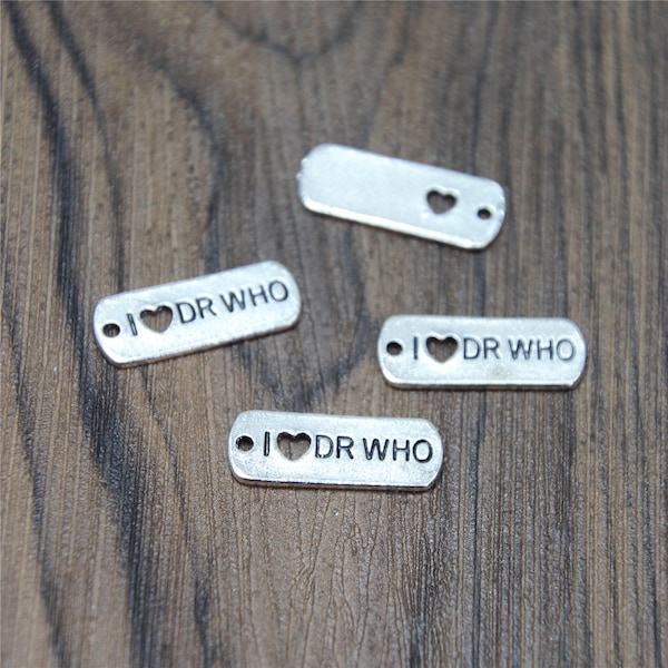 15pcs I love dr who Charms Antique Tibetan silver doctor who Charms pendants 21x8mm