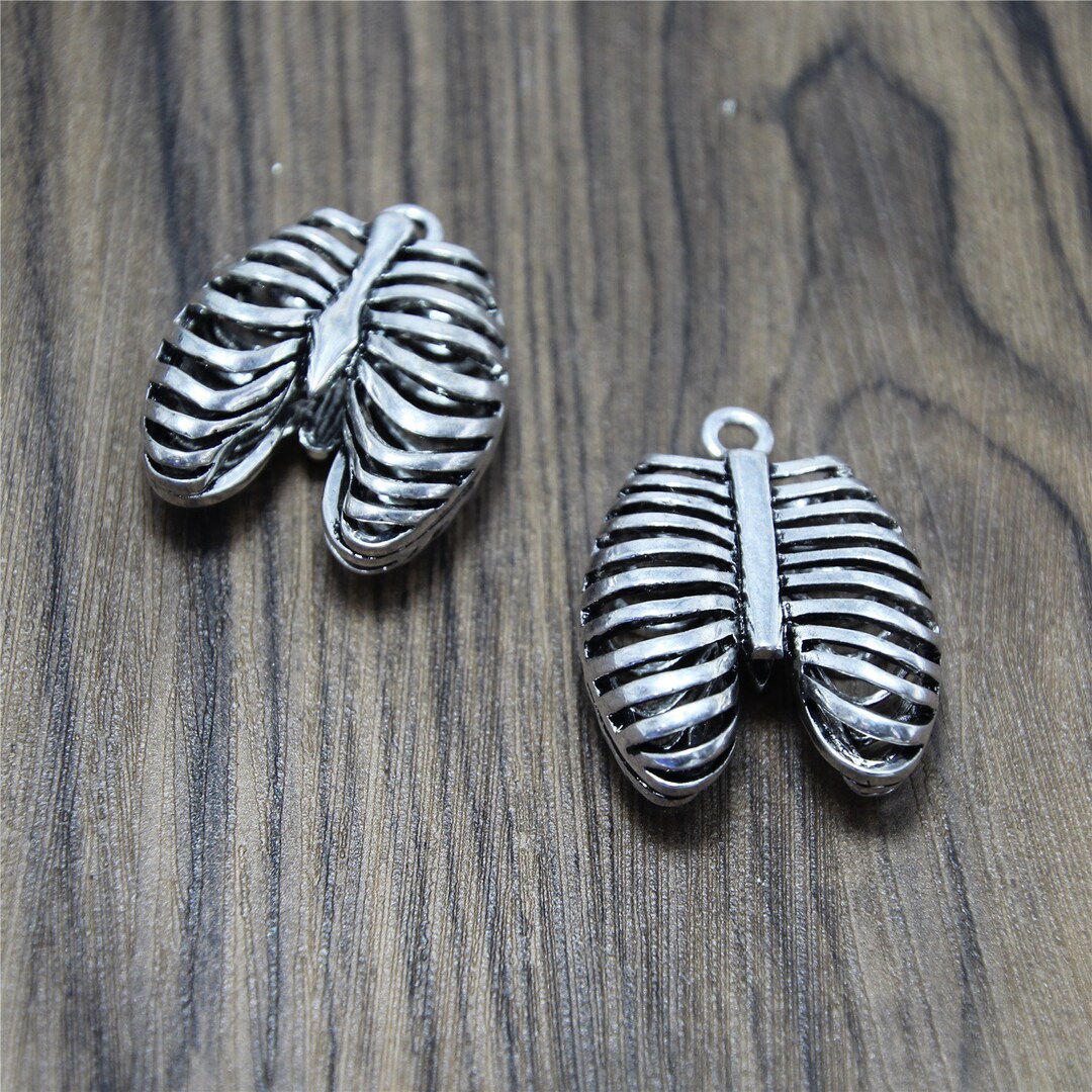 2pcs Ribcage Charms Silver Tone 3D Large Ri Bcage Charms Pendants ...