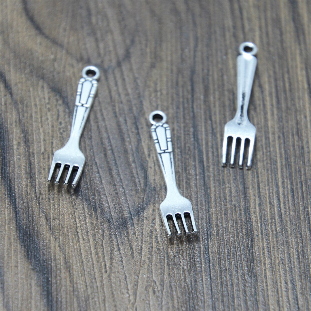 25piece Fork Charm Antique Tibetan Silver Tone 3D Fork Charms Pendants