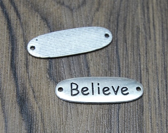 Antique Silver Believe Charms: Zinc Alloy Pendants (10pcs)
