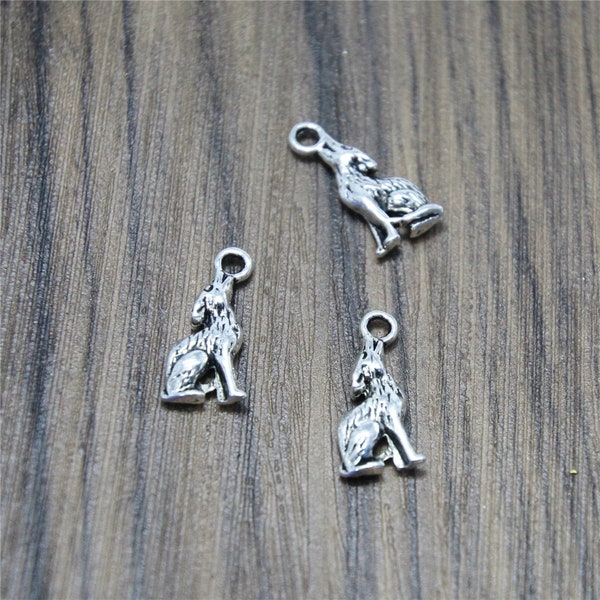 20pcs howling wolf Charms Silver Tone 3D howling wolf charm Pendants 21x10x3mm