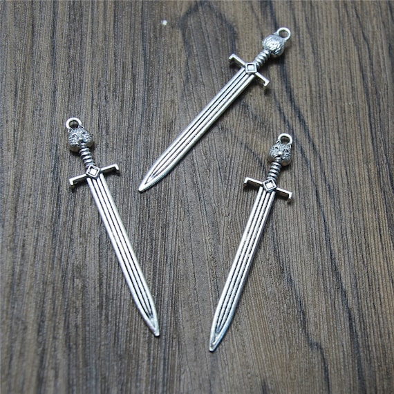 7pcs Sword Charms Silver Tone Game Theme John Snow Sword Charms