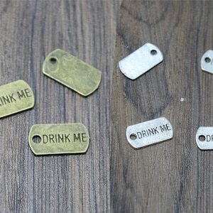 Drink Me Charms: Antique Bronze & Silver Tone Pendants (30pcs)