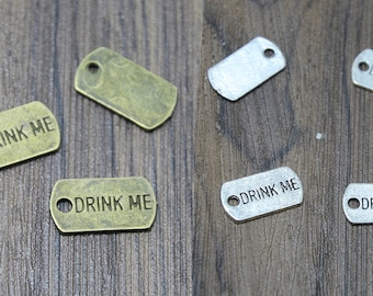 Drink Me Charms: Antique Bronze & Silver Tone Pendants (30pcs)