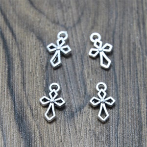40 pz/lotto ciondoli a forma di croce sacra in argento anticato, pendenti con ciondolo a forma di croce, 13x10x3 mm
