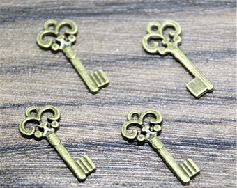 60pcs Key charms bronze tone Lovely Mini Filigree Flower key Charm Pendant 12x23mm