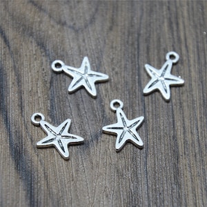 35pcs mini starfish silver tone ocean sea starfish charm pendant 13x17mm