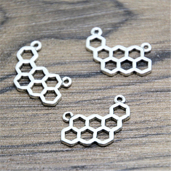 20pcs QUEEN BEE Honeycomb Charms  Silver tone Honeycomb Charm pendant 14x24mm