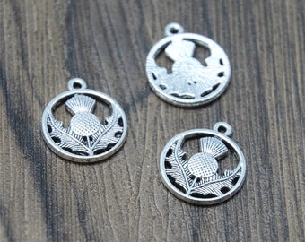 20 antiekzilveren distelbedels: zinklegeringhangers (18 x 16 mm)