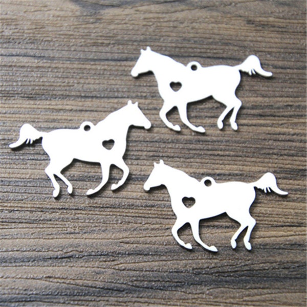 5pcs running horse Charms silver tone horse heart charm pendant 28x17mm