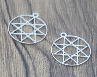 5pcs/lot Octagram charm 8-pointed Geometric Emblem Amulet Talisman Star Polygon Stainless steel Charm pendant 30x28mm