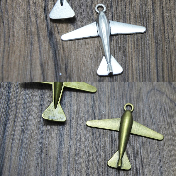 7pcs Airplane Charms bronze Tone/silver tone 3D Aircraft plane charm pendant 34x25mm