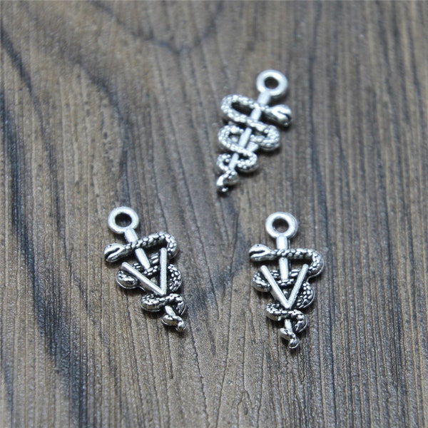 15pcs/lot Veterinarian charm Antique Tibetan silver tone Veterinary Vet Symbol Charm pendant 10x20mm