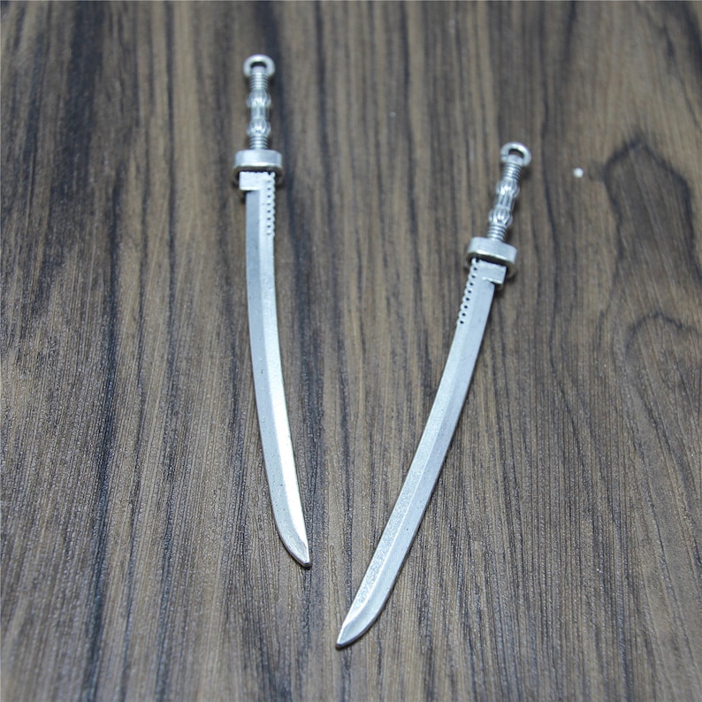 3pcs Silver tone Swords Charms Pendants Jewelry Findings Craft Suppies 3x106mm