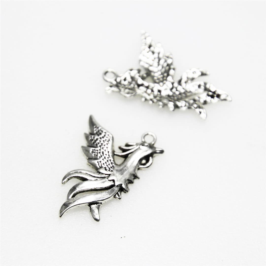 10pieces Phoenix Charm Mythical Birds Charm Antique Silver Tone ...