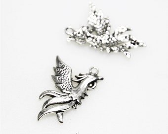 10pieces Phoenix Charm Mythical Birds Charm Antique Silver Tone pendants 27x35mm