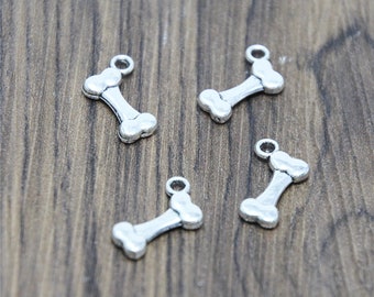 35 Stück silberfarbene 3D Bones Charms Anhänger 16 x 11 mm