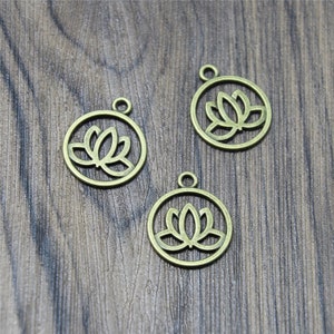 20pcs Lotus Flower Charms Antique Bronze 2 sided Lotus Flower Charm pendants 24x20mm