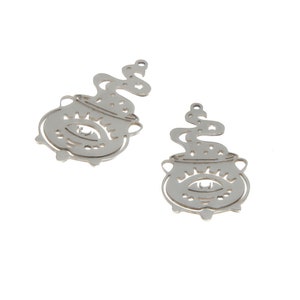 5 Halloween Witch Cauldron Charms: Stainless Steel Pendants (49x25mm)