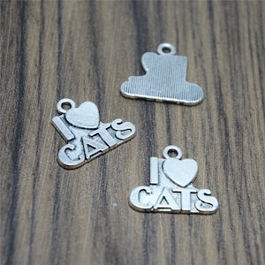 20pcs   silver tone  I Love Cats charms pendants 23x21mm