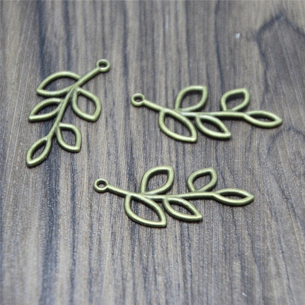 20pcs bronze tone Filigree Leaf Branch Charm Pendant 20x40mm