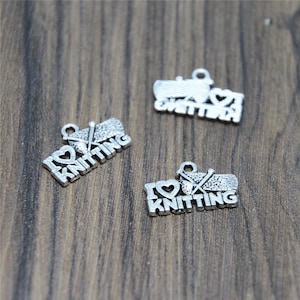 25pcs  I Love Knitting Charms Silver Tone Knitting Charms Pendants 13x20mm