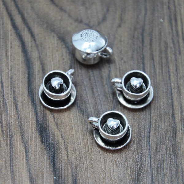 10pcs Coffee Charms Antique Tibétain argent 3D avec pendentifs de charme coeur 10x13x13mm