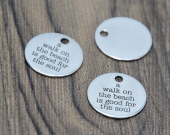 10pcs Stainless Steel Beach Charms: Engraved Message Pendants (20mm)